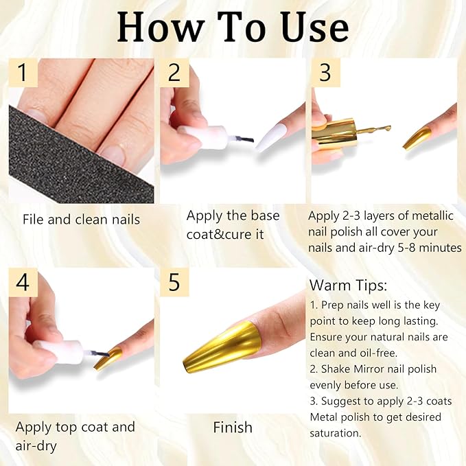 SIUSIO 18ml Mirror Nail Polish, Bright Colorful Metallic for Nail Art, Longlasting Mirror Effect Glue, Gorgeous Reflective Manicure Lacquers, 0.61 fl oz-Gold