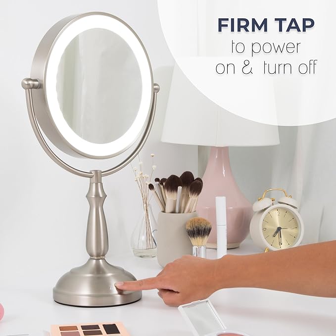 Zadro 11" Makeup Mirror with Lights and Magnification Dimmable Touch LED Lighted Makeup Mirror with Magnification (Large | 11" x 17" | 5X/1X, Chrome)