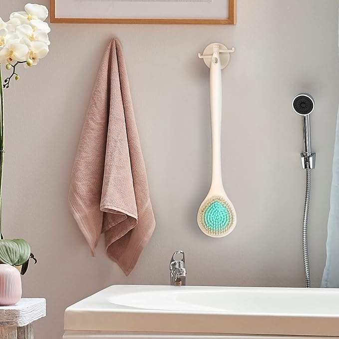 BEDELITE Back Bath Brush Long Handle for Shower of 2 - Soft Shower Brush for Men & Women,Back Brush Scrubber - 16.4" Long Skin Exfoliator for Body Bath Scrubber（2 Pack, Pink & Ivory）