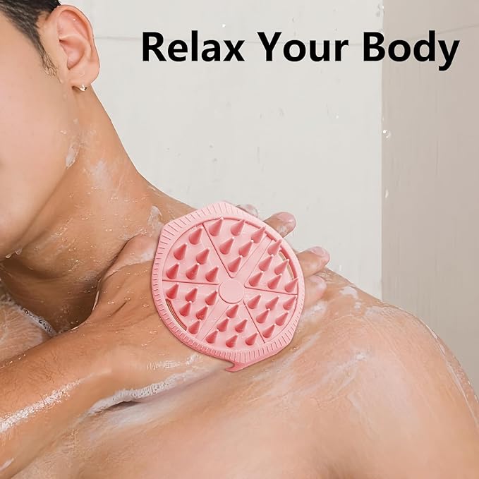 Silicone Shower Scrubber Women Men 2 Pcs Exfoliating Body Scrubber Exfoliator Scalp Non-Slip Hollow Hand Glove Loofah Alternative Deep Clean Wash Dual-Sided Durable Scrub Bath Essentials Pink Green