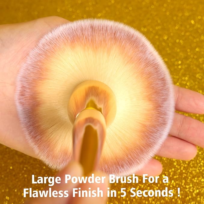 Powder Brush,Daubigny Large Powder Brush Flat Arched Premium Durable Kabuki Makeup Brush Perfect For Blending Liquid,Cream and Flawless Powder,Buffing, Blending,Concealer (Gold)