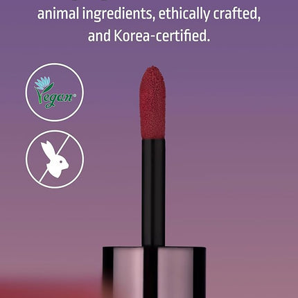 HEVVYMAKEUP Blurring Effect Lip Tint - Airy Velvet Matte Lips - Vegan, Longwear, Vibrant, Buildable Creamy Soft Texture - Korean Lip Makeup, Figgy Caramel, 0.13 fl.oz.