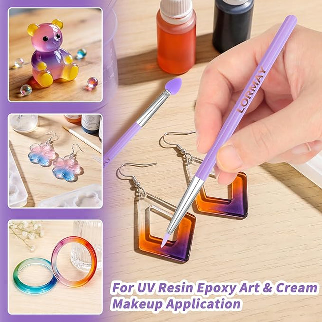 LORMAY 7 Pcs Silicone Brush Applicator Kit for UV Resin Epoxy Art Crafting and Cream Makeup Products (Purple)