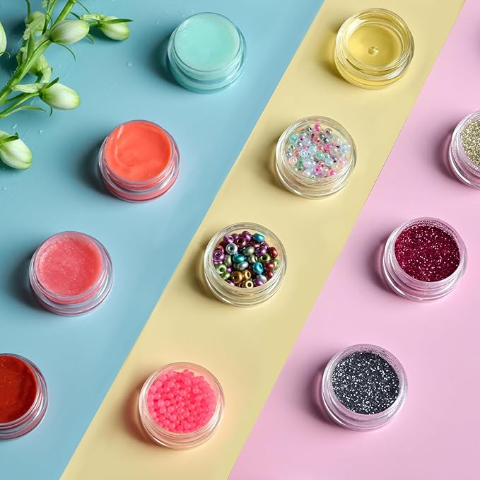 50 Pack 3 Gram Sample Containers with Lids, Small Plastic Cosmetic Jars, Makeup Travel Container Jar for Cream, Bead, Eye Shadow, Jewelry, Lotions, Powders, Glitters Lip Gloss with Labels,Spatulas