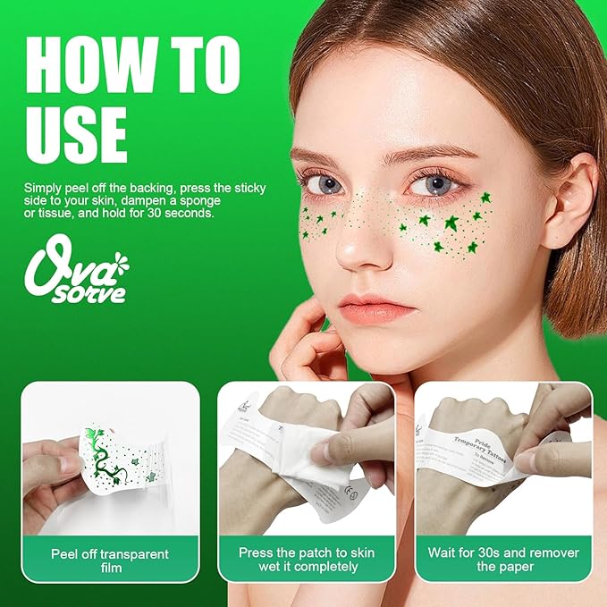 Ivy Leaf Freckles Face Tattoo - Green Glitter Face Gems & Vine Temporary Tattoos | Waterproof Halloween Makeup Kit for Halloween Ivy Costume, Festival Cosplay, Rave Party Favors (8 Sheets)