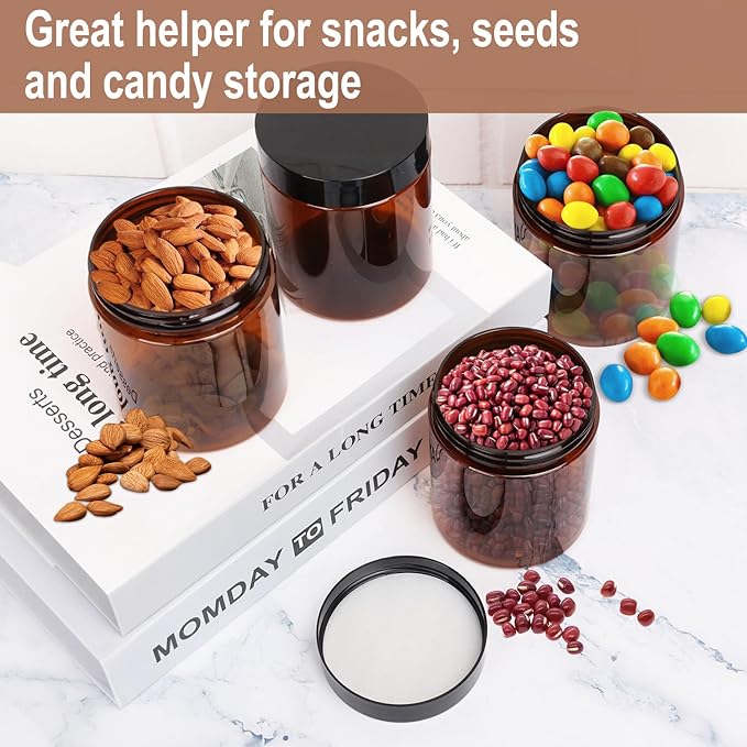 30 Packs 8 oz (250 ml) Brown Plastic Jars with Black Lids, Cosmetic Containers jars with Wide-Mouth for slime, beads, rhinestones, sequins Cosmetics, Lotion, Cream, Ointments and More by KUKLIPJIM.