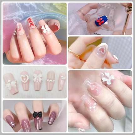Artdone Nail Art Studs Kit, 12 grids 8 Colors 3D Charms and Pink Mix White Star Heart Moon Cute Nail Jewels for DIY Decoration