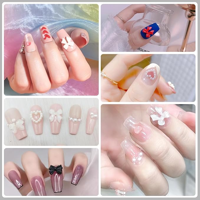 Artdone Nail Art Studs Kit, 12 grids 8 Colors 3D Charms and Pink Mix White Star Heart Moon Cute Nail Jewels for DIY Decoration