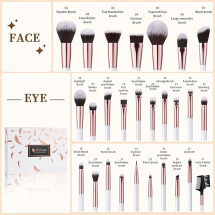 DUcare Makeup Brush Set Professional 27Pcs Makeup Brushes Premium Synthetic Kabuki Foundation Blending Face Powder Blush Concealers Eye Shadows Make Up Brushes Kit White