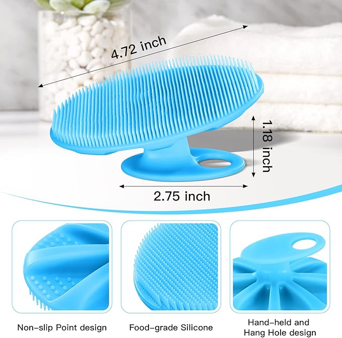 INNERNEED Food-Grade Soft Silicone Body Cleansing Brush Shower Scrubber, Gentle Exfoliating and Massage for All Kinds of Skin (Blue+Dark Green)