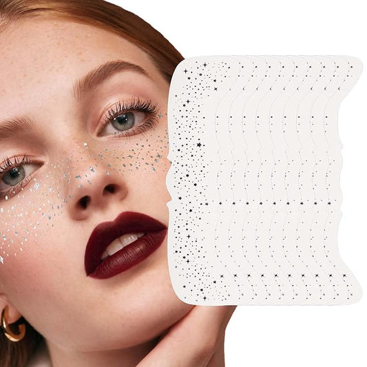 10 Pcs Glitter Freckles Face Tattoo, Face Glitter Makeup Patches, Waterproof Sparkle Freckles Tattoo Fairy Makeup Accessories For Women (Silver)