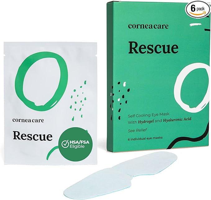 Rescue: Hydrogel Self Cooling Compress | Cold Eye Masks for Puffy Eyes | Self Cooling Eye Compress for Fast Relief | Travel Ready | 6 Count