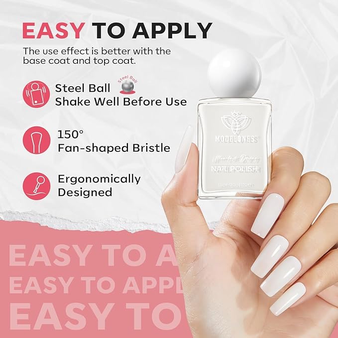 modelones Milky White Nail Polish, 15 ml Jelly Milky White Sheer Clear Nail Polish, Quick Dry Nail Lacquer Strengthener Long Last Nail Art DIY Manicure Gift for Women Girls 0.5 Fl Oz