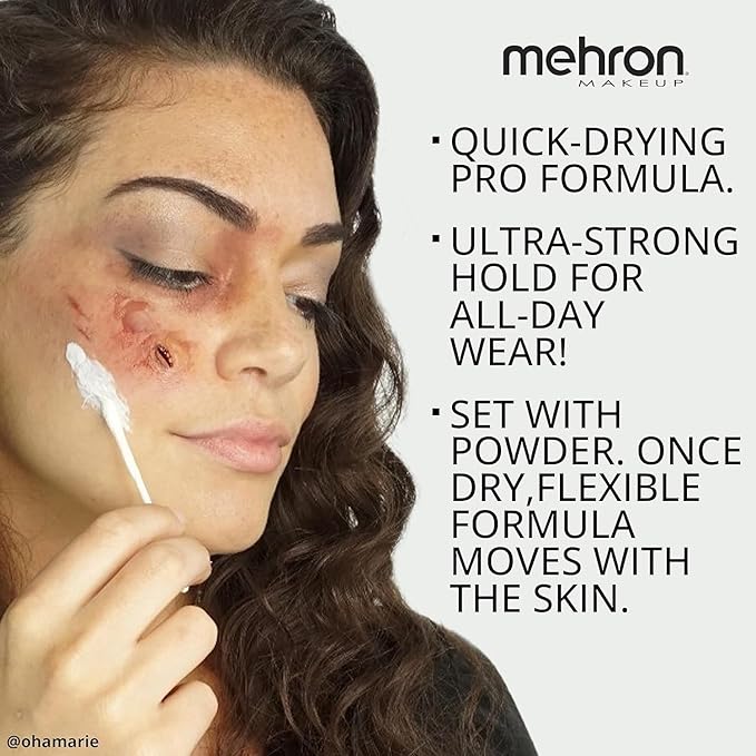 Mehron Makeup Liquid Latex | SFX Makeup | Halloween | Latex Glue for Skin | Prosthetic Glue 1 fl oz (30 ml) (Dark Flesh)