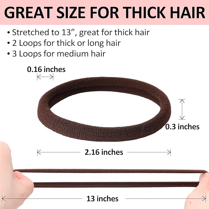 120Pcs Large Brown Nylon Hair Ties for Thick Curly Hair No Damage, Big Soft Cloth Hair Elastic Bands & Seamless Stretchy Fabric Ponytail Holders for Women Girls, Perfect for Updos & Braids