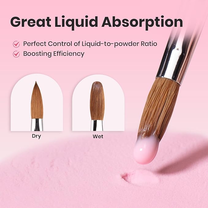 Beetles Acrylic Nail Brush Kolinsky Hair Bristles Round Shaped Metal Handle Nail Art Brushes for Manicure Extension Acrylic Powder DIY at Home Manicure Tool - Size 10