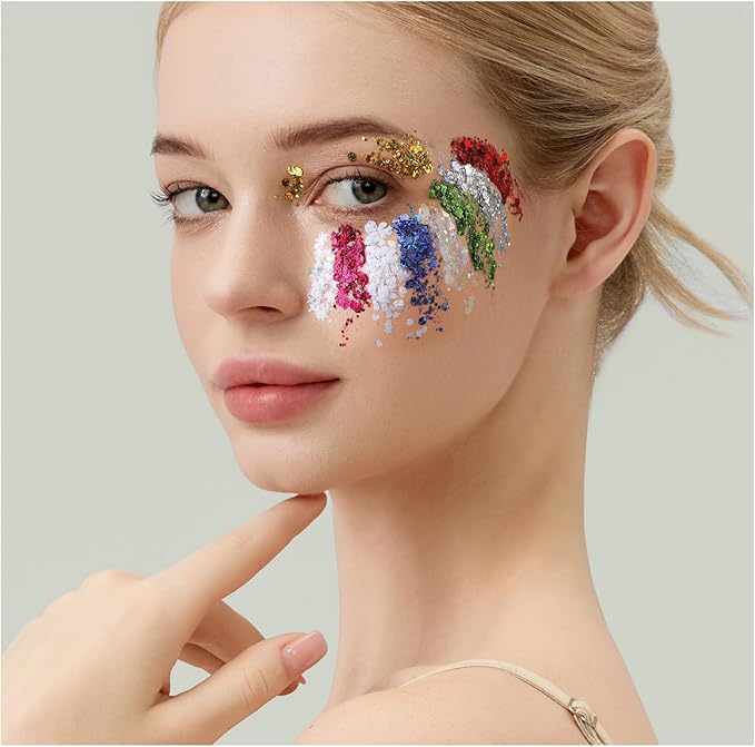 Teenitor Face Glitter, 9 Jars Body Glitter Gel, 9 Colors Makeup Gel Glitter for Face and Body, Hair