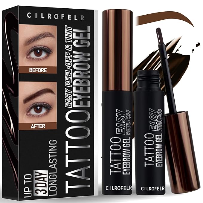 Cilrofelr Tattoo Peel Off Eyebrow Gel, Easy Tattoo Brow Peel Off Gel, Last Up to 3 Days, Waterproof, Transfer-proof, For Fuller & Defined Looking Brows, Brown (2 Pack)