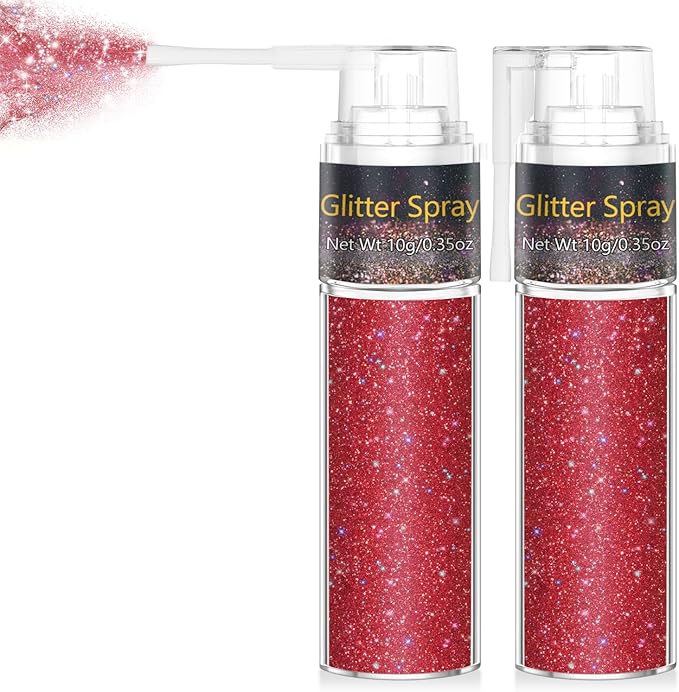 Hair and Body Glitter Spray, 1PC Sparkling Red Hair Glitter Extra Fine Face Shimmer Powder for Clothes, Festival Loose Sparkle Powder for Rave Clothes Nail Art Easter Halloween Crafts (Red)