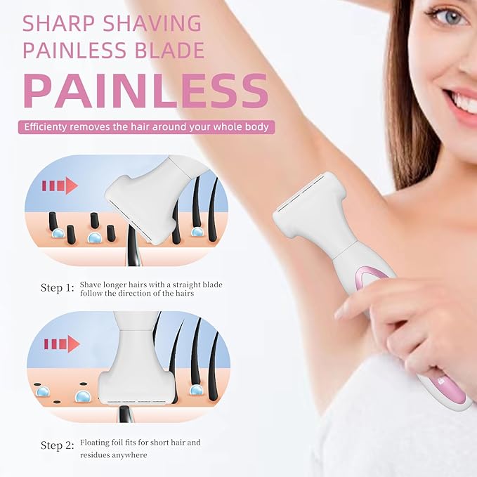 RUIM Electric Razors for Women, 4-in-1 Painless Bikini Trimmer, Rechargeable Wet/Dry Use Shaver with LED Display, Pink