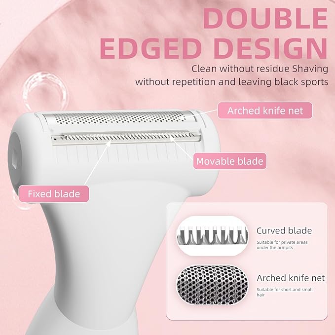 RUIM Electric Razors for Women, 4-in-1 Painless Bikini Trimmer, Rechargeable Wet/Dry Use Shaver with LED Display, Pink