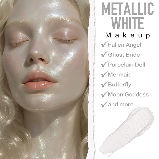 BOBISUKA Pearl White Face Body Paint, Water-Based Metallic Silver Face Painting Kit & Body Paints, Facepaint for Halloween Costume Cosplay Siren, Ice Fairy & Statue SFX Make-Up, Movie, Theater & Stage