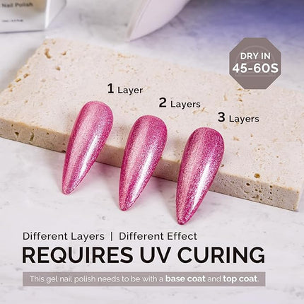 MelodySusie Pink Glitter Gel Nail Polish,0.5fl oz Nails Soak Off UV LED Strawberry Pink Shimmer Gel Polish Gift for Women Nail Art Manicure Salon DIY Nail Design Decoration at Home-1749