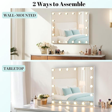 LUXFURNI Hollywood Glamour Vanity Mirror with 4 Extra Bottom Bulbs | Shadow-Free, Perfect Makeup View | Desk & Wall Mountable | 3 Color Modes for Office, Outdoor, Party Looks | USB Charging