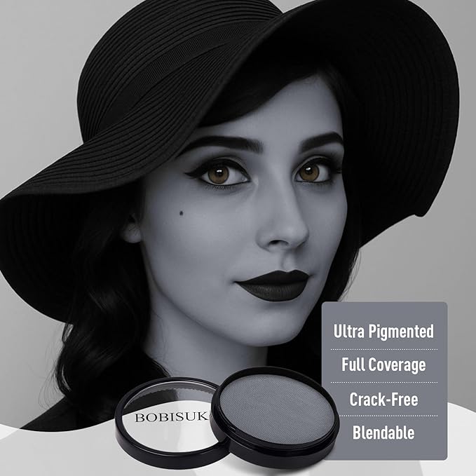 BOBISUKA Grey Face Body Paint, Water-Based Face Painting Kit & Body Paints, Kids Adults Facepaint for Halloween Zombie Grayscale Homestuck Raven Goth Makeup, Costume Cosplay Party Theater & Stage