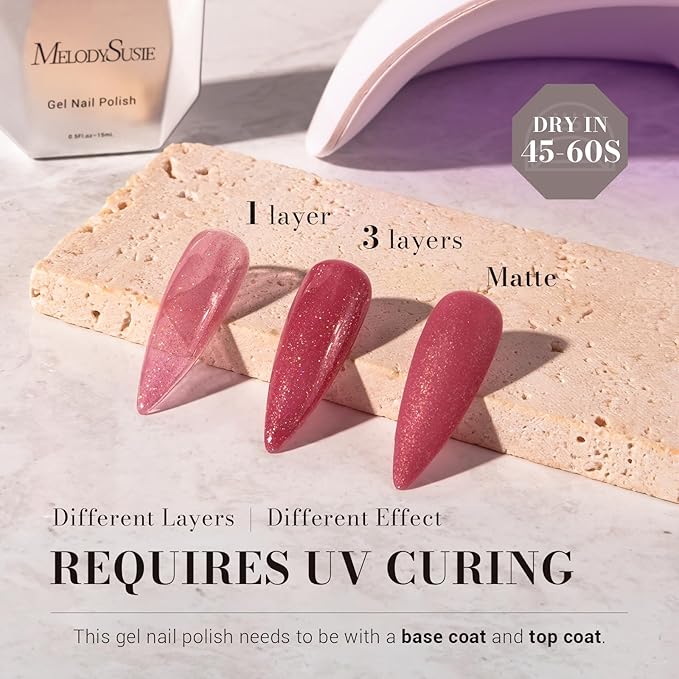 MelodySusie Pink Glitter Gel Nail Polish,0.5fl oz Nails Soak Off UV LED Strawberry Sparkle Pink Gel Polish Gift for Women Nail Art Manicure Salon DIY Nail Design Decoration at Home-z201-A2619