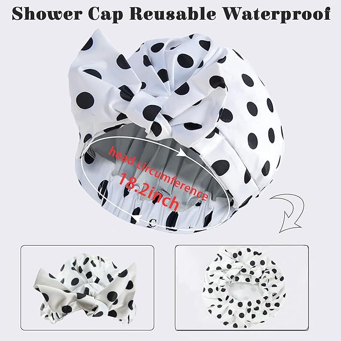 Luxury Shower Cap for Women, Shower Caps for Women Reusable Waterproof, Hair Cap for Shower, Large Adjustable Bowknot Bath Cap for Long Hair Braids