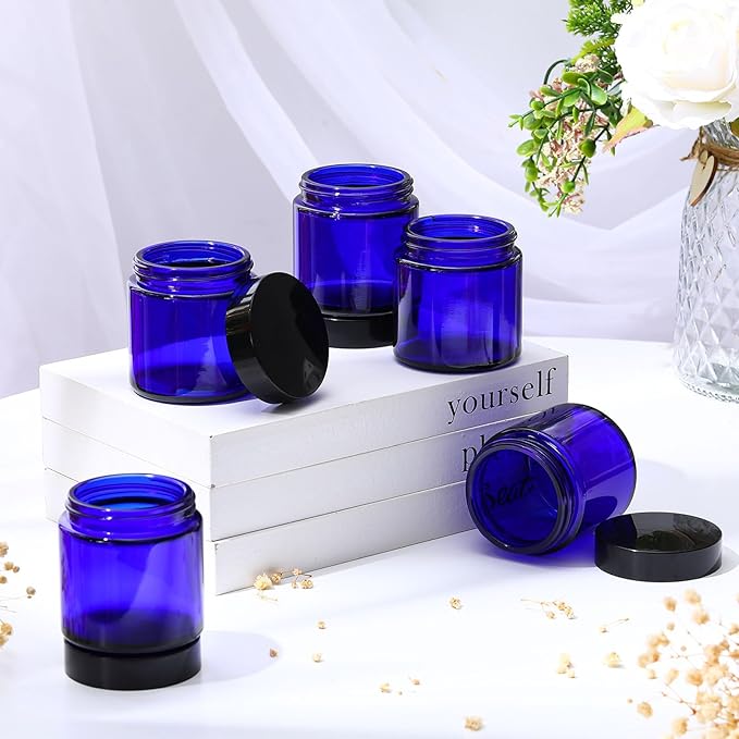 Norme 36 Pcs 4 oz Glass Jars with Lids Leakproof Round Airtight Empty Cosmetic Jars with Inner Liners Lid for Storing Lotions Powder Ointments Candle Making Tins (Blue,Black)