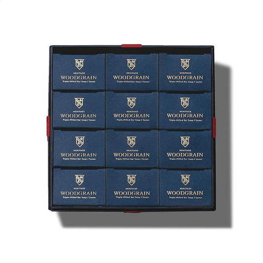 Caswell-Massey Woodgrain Sandalwood Natural Bar Soap Gift Set - Moisturizing Triple-Milled Body Soap for Men - Plant-Based with Essential Oils for Soft Skin, Cruelty-Free, USA Made, 12 Bars x 5.8 oz