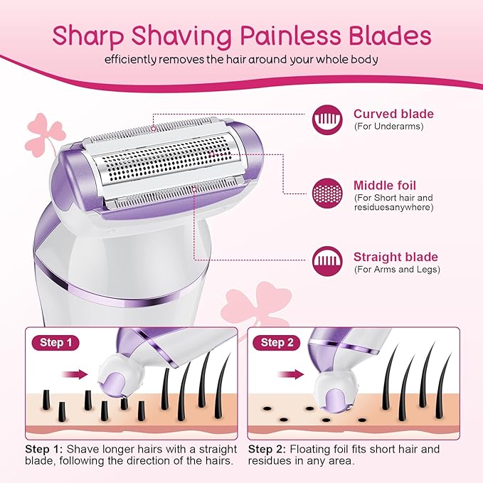 Electric Shaver for Women, Gifts for Women, Electric Razor for Womens, Rechargeable Wet DryLady Hair Remover,IPX7 Waterproof, Shaver for Legs (Purple)