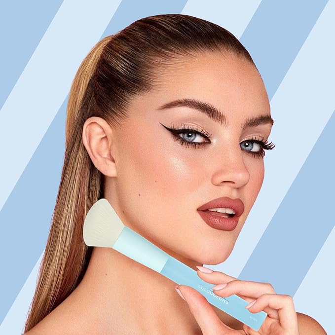 18-Piece Light Blue Professional Makeup Brush Set – Translucent Rubberized Handles, Soft Synthetic Bristles for Face & Eye Makeup – Includes Travel Bag & Sponges,Complete Brush Collection