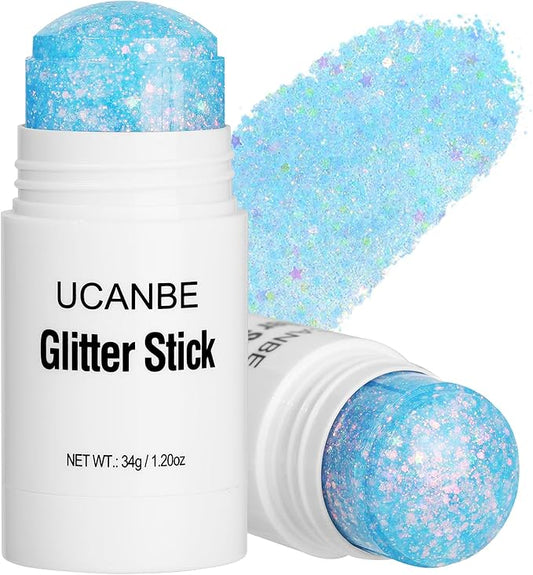 UCANBE Blue Body Glitter Stick for Singer Concerts Music Festivals, Face Glitter Makeup for Face Body Hair Eyes & Lips, Chunky Glitter Sparkling Mermaid Sequins for Women 1.2OZ