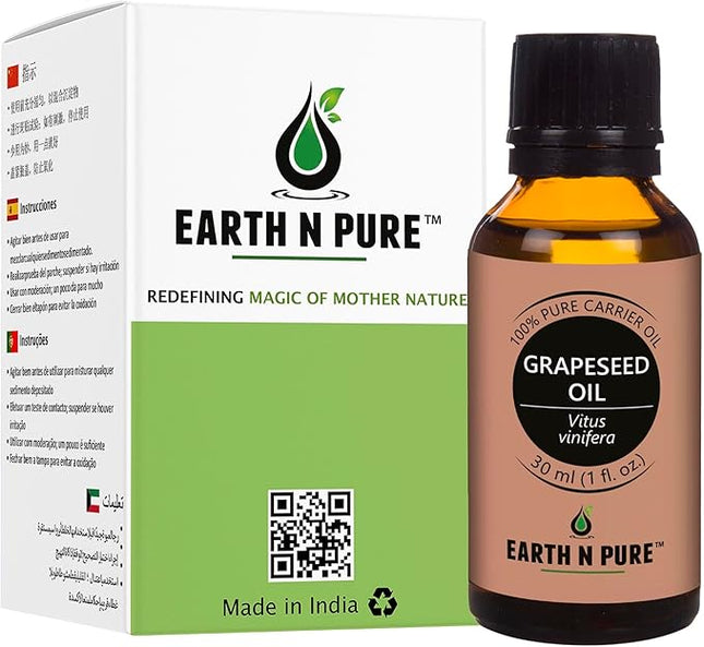 Earth N Pure Grapeseed Oil Cold Pressed, Natural and Therapeutic Grade 30 ml