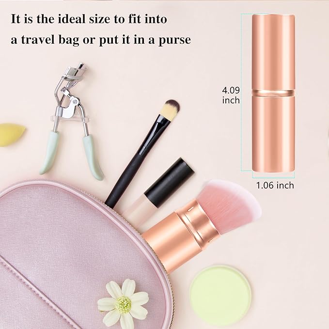 Falliny Retractable Kabuki Makeup Brush, Angled Travel Powder Blush Brush Foundation Makeup Brush with Cover for Blush, Sunscreen,Bronzer, Buffing, Concealer,Highlighter, Powder Cosmetics