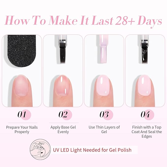 Born Pretty French Manicure Gel Nail Polish French Base Color Gel Polish Jelly Gel Nail Polish Set Sheer Milky Jelly Nude Pink Gel Polish Nail Art DIY at Home 6PCS