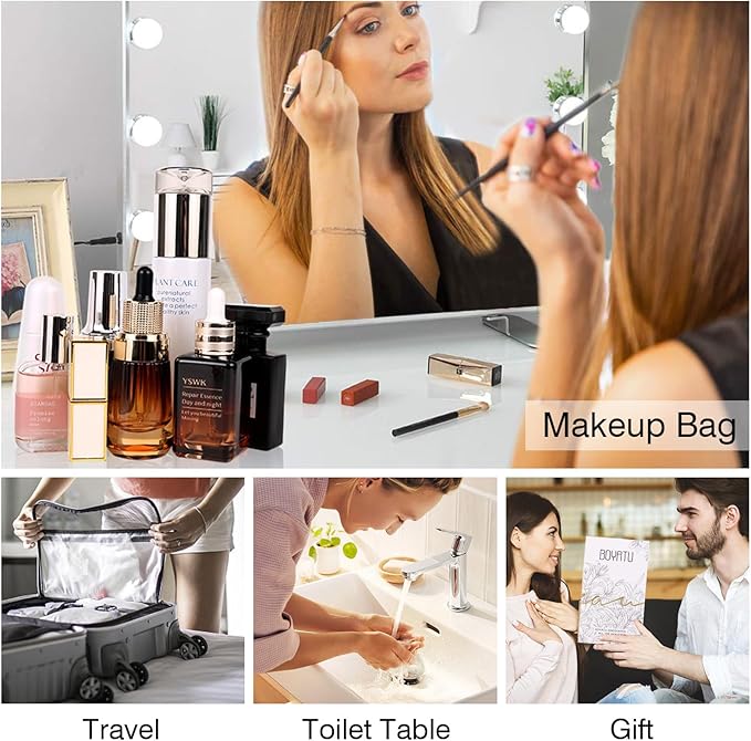 Travel Makeup Bags Cosmetic Organizer Bag: Quilted Make up Bag Set of 3 - PU Leather Toiletry Bags for Women - Portable Makeup Organizer with Compartments & Handle & Divider (14-Purple)