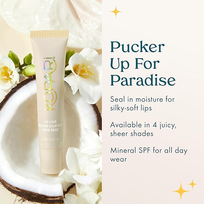 Kopari Lip Love Moisture Balm in Nude Beige SPF 30 - Mineral Zinc Oxide Tinted Lip Sunscreen, Ceramide Barrier-Boosting Hydration, Clean Vegan, 0.35 oz