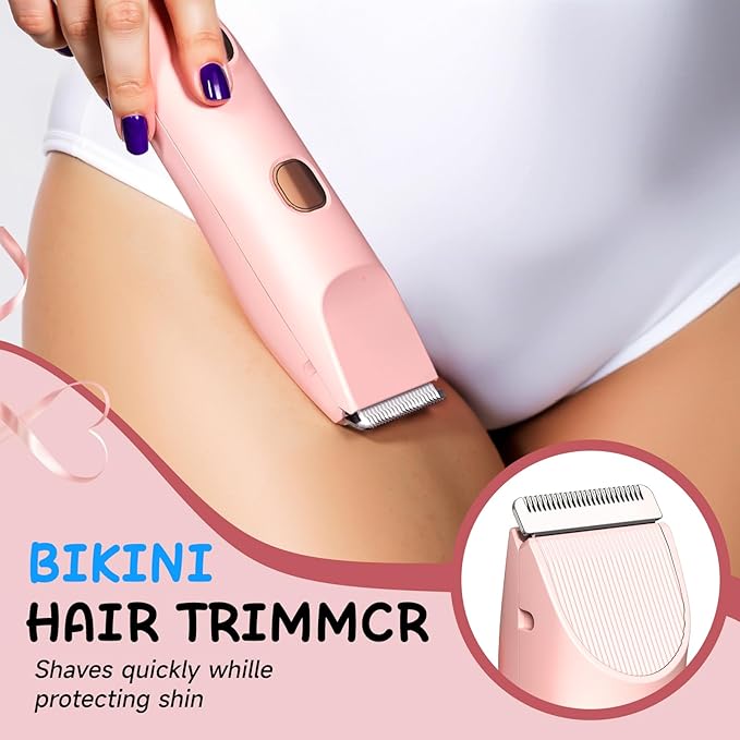 Bikini Trimmer for Women Electric Razors for Women, IPX7 Waterproof Hair Razor, Ceramic Blade Hair Trimmer Wet & Dry Use, Womens Painless Electric Shaver for Facial and Body-Pink