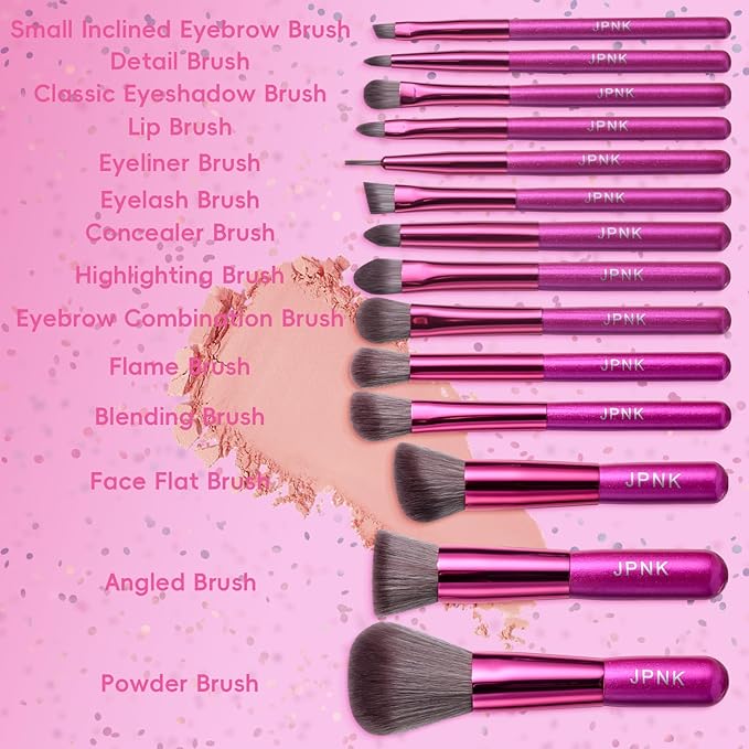 JPNK Travel Makeup Brush Set Foundation Powder Concealers Eye Shadows Makeup Set with 5X Magnifying Mirror Box