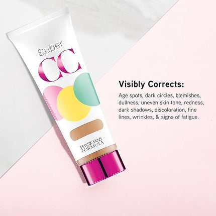 Physicians Formula Super CC+ Cream Color-Correction + Care Cream Full Coverage Light Foundation, Anti Aging Hydrating Serum, For Uneven Skin Tone, Dermatologist Approved