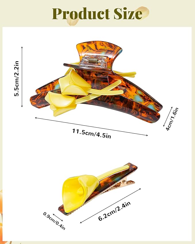 ACECHA Tulip Flower Acrylic Hair Clip Set, 6 Piece Large Claw Clips & No Crease Hair Clips for Thin and Thick，Non-Slip Hair Grip Hairclips for Makeup, Salon, Strong Hold Jaw Clamps (Black & Coffee)