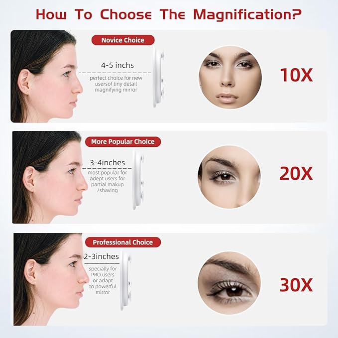 30X Makeup Magnifying Mirror, Round 6inch Travel Magnified Mirror with 3 Suction Cups Mounting, 30X Handheld Travel Magnification and Tweezers Kit - for Detailed Makeup, Blackhead/Blemish Removal
