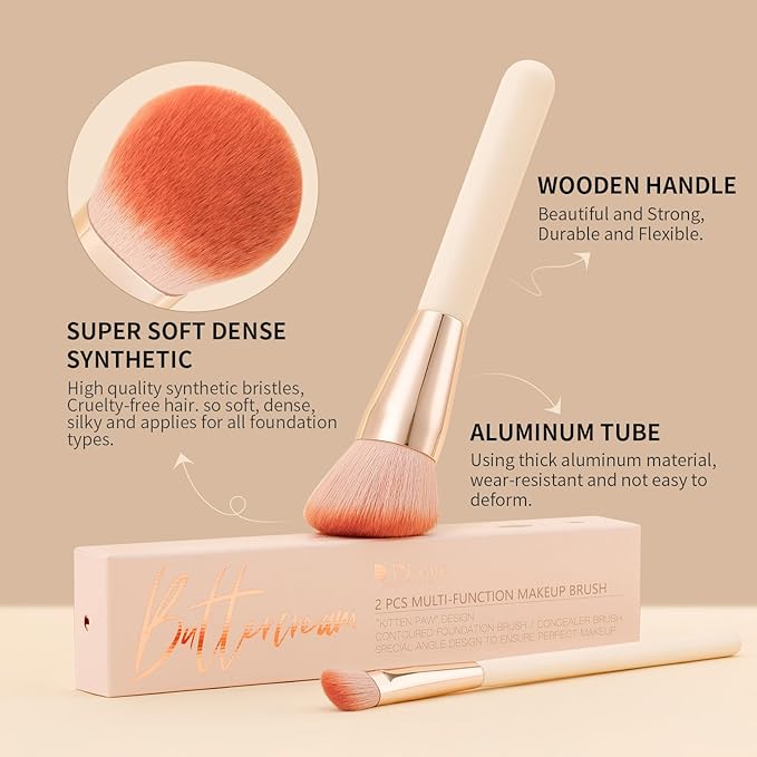 DUcare Foundation Contoured Brush - Concealer Brush Under-Eye Concealing and Contouring Makeup Brushes - Face Brush For Liquid Or Cream Foundations