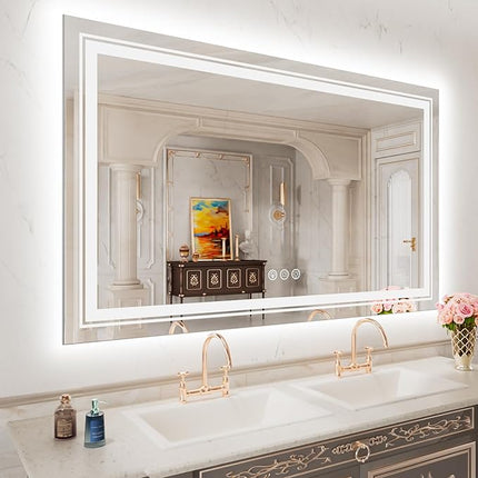 LED Mirror for Bathroom, 48"X30" with 8 RGB Backlit +3 Front Lit (Adjustable Individually), Anti-Fog, Large Lighted Bathroom Vanity Mirror for Wall,Shatterproof,Memory Function,Tempered Glass