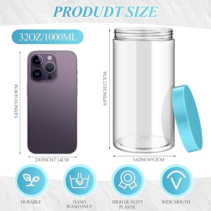 Patelai 4 Pieces Round Wide-mouth Leak Proof Plastic Container Jars with Lids for Travel Storage Makeup Beauty Products Face Creams Oils Salves Ointments DIY Making(32 Ounce,Blue)