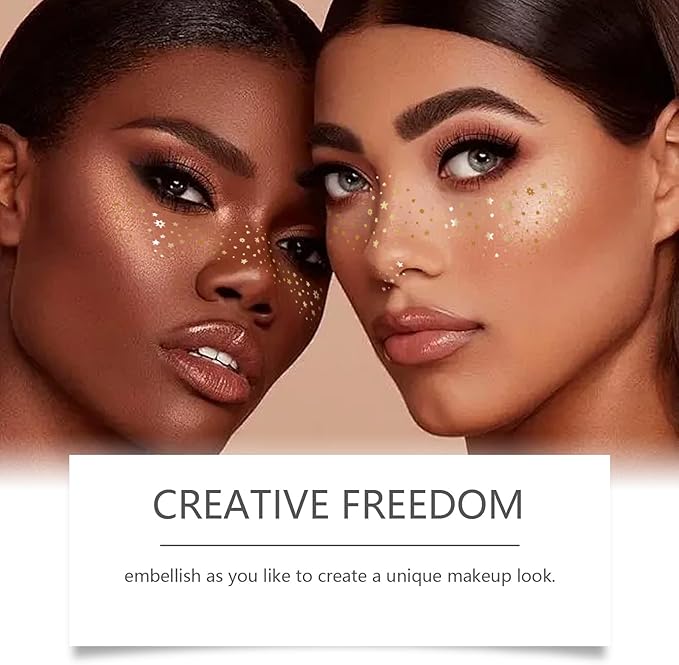 12 Count Makeup Patches,Gold-Face Glitter Speckles Patches,Glitter Freckles Face Tattoo, Sparkle Makeup Patches,Glow Up Makeup Patches for Women - Cosmetic Glitter for Face